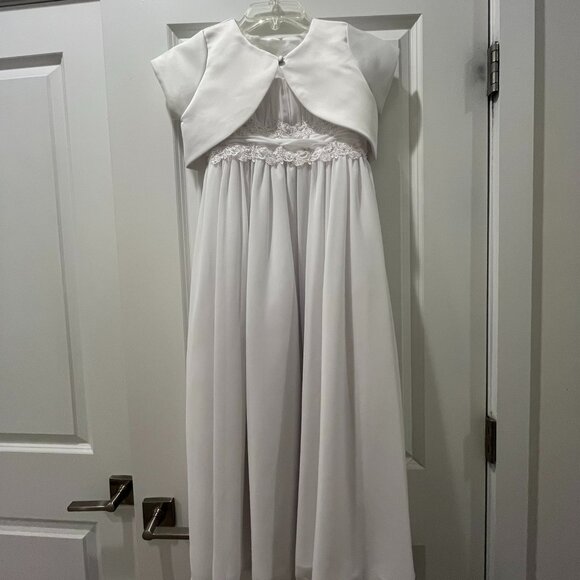 David's Bridal Spaghetti Strap Chiffon Baby Doll Flower Girl Dress with Jacket - Picture 5 of 11